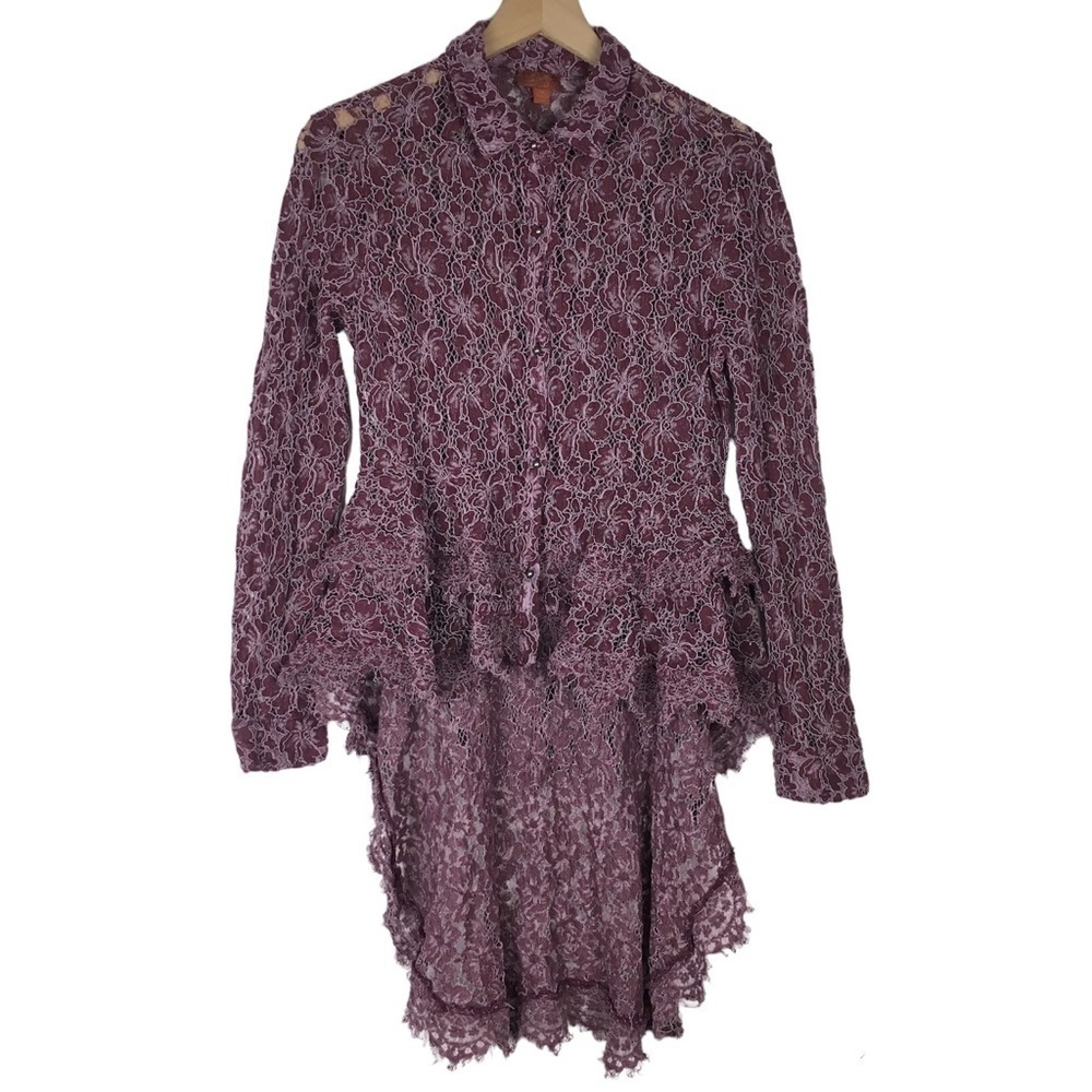 SCULLY Lace Hi Lo Top Blouse Jacket Button Up Whimsigoth Witchy Purple Small
